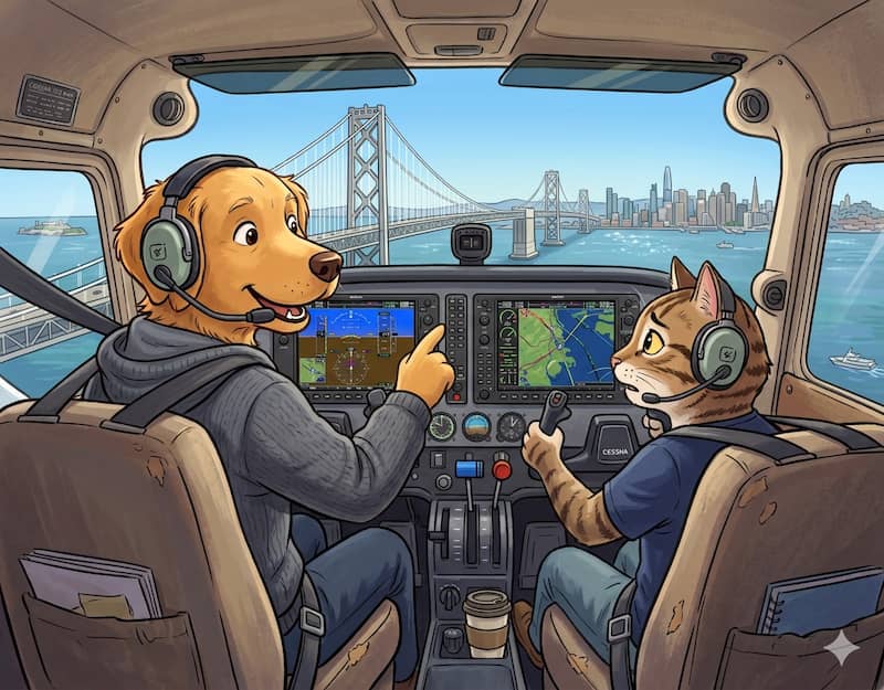 Flight instructor briefing a student pilot